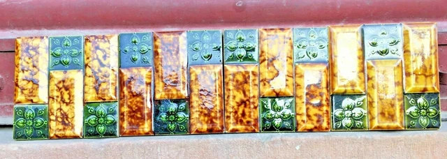 Ancien Vintage 4 PC Très Rare Fleur en Relief Fin Céramique Carreaux Angleterre 5