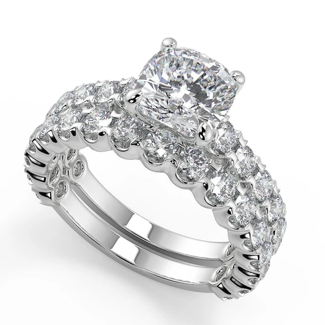 2.65 Ct Cushion Cut Semi Bezel 4 Prong Diamond Engagement Ring SI2 F Treated