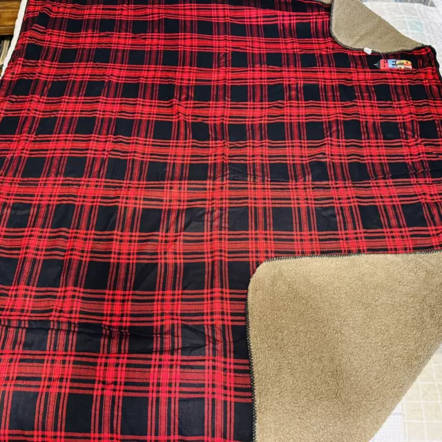 Marlboro Gear Country Store Blanket Throw Red Black Plaid Sherpa Wool Blend NEW