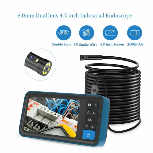 TESLONG MS450 4.5" LCD 6LEDs 8mm Dual Lens 5M Tube Endoscope Inspection Camera