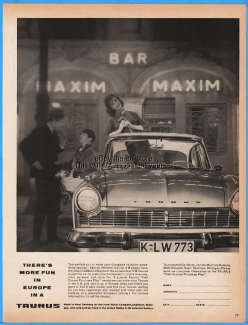 1960 Ford Taunus 17M WEst Germany Maxim Bar Photo Vintage Car Ad Advertising