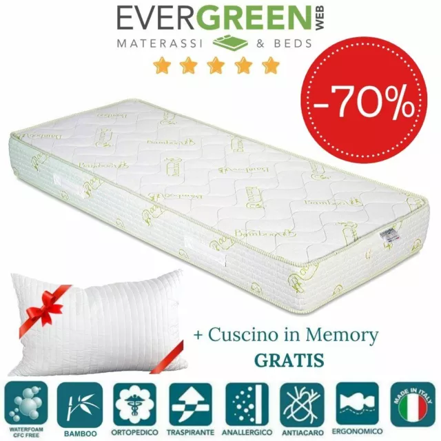 EVERGREENWEB ✅ Materasso Singolo 80x190 in Waterfoam + Cuscino GRATIS 🎁