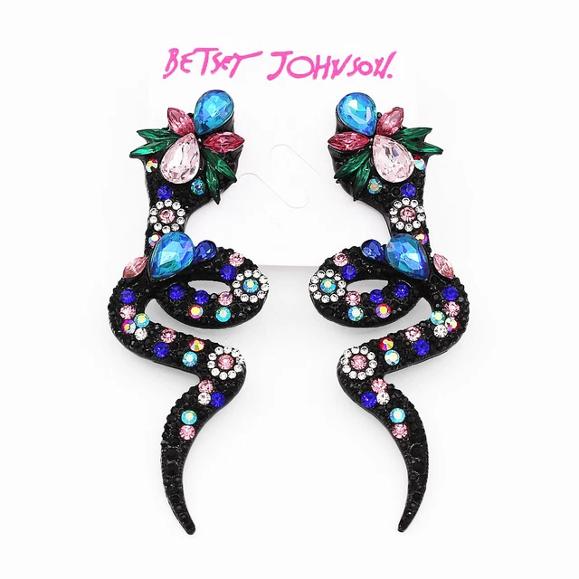 Betsey Johnson Crystal Rhinestone Flower Big Snake Ear Stud Animal Earrings Gift