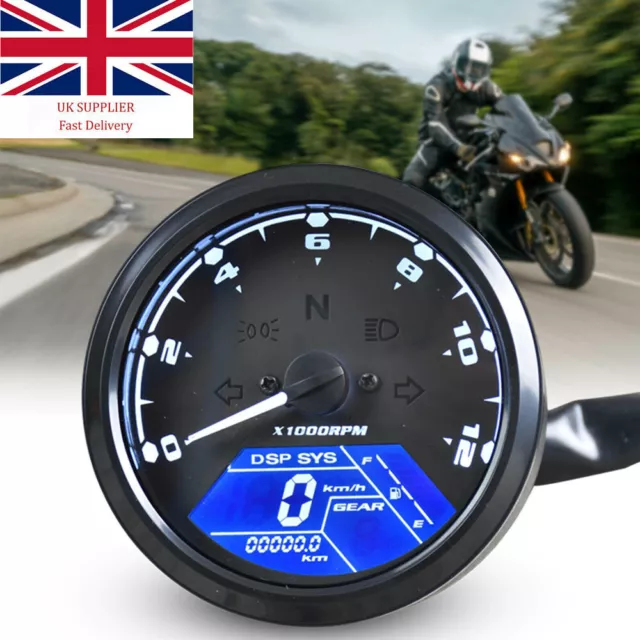 Universal Digital LCD Tachometer Speedometer Odometer Motorcycle Motorbike Gauge