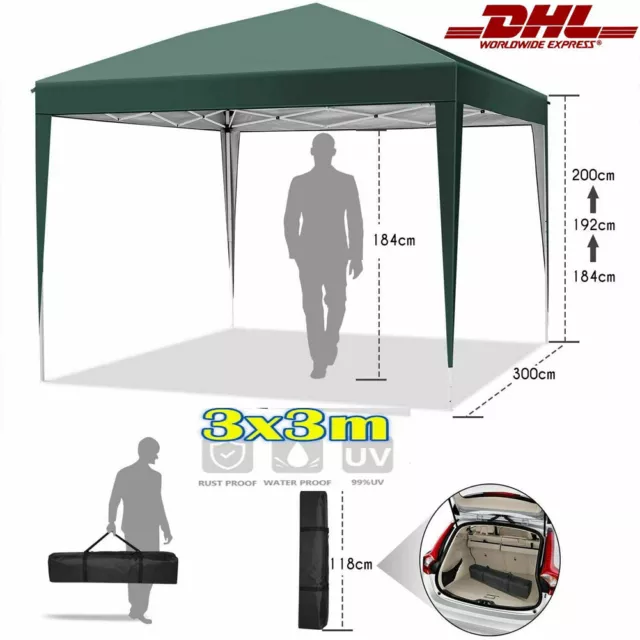 Pavillion 3x3M Faltpavillon WASSERDICHT Pop Up Gartenzelt Dachmaß Gartenpavillon