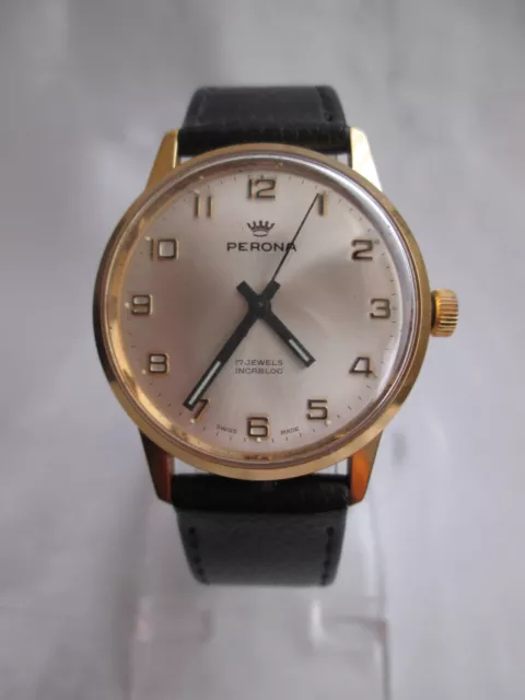 VINTAGE PERONA 17 JEWELS INCABLOC 1960s SWISS MADE WATCH WORKING ORDER