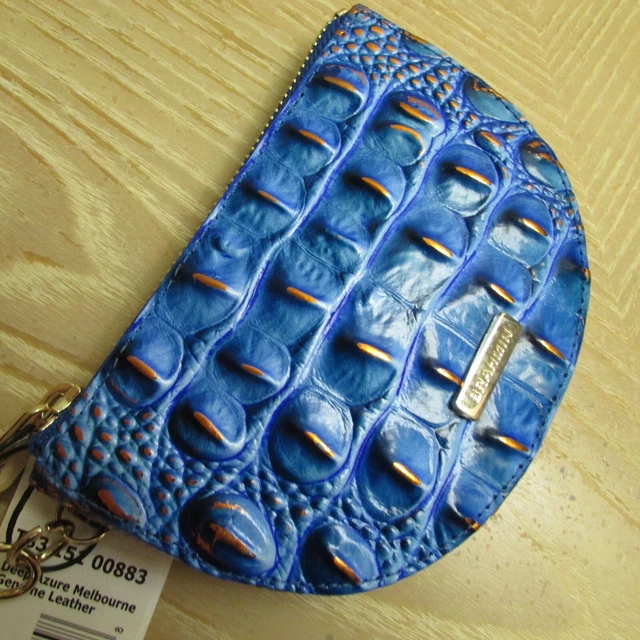 Brahmin Britt Deep Azure Blue & Copper Leather Key Fob Credit Card Coin Holder