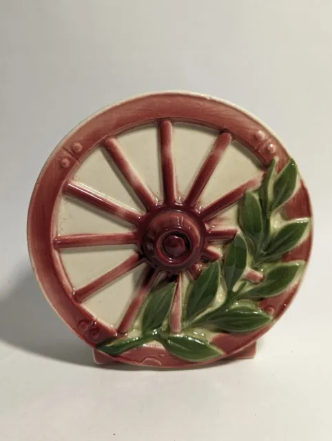 Vintage Ceramic Wagon Wheel Wall Hanging Planter