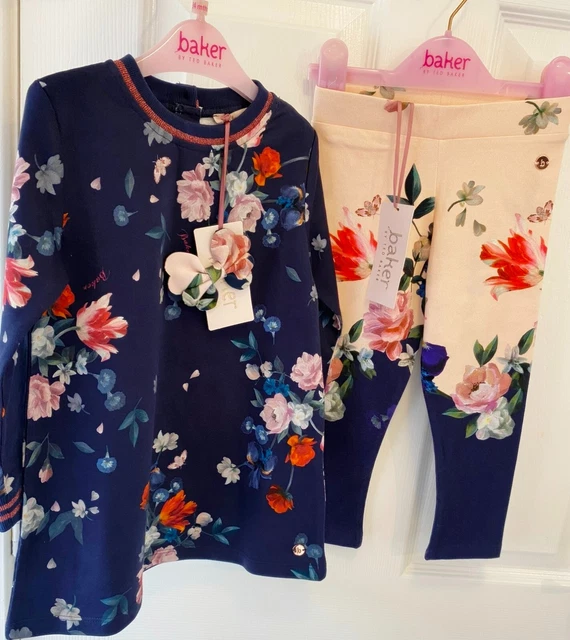 Ted Baker nuovo con etichette 18-24 mesi ragazze set floreale abito tunica abito bambino legging fiocco