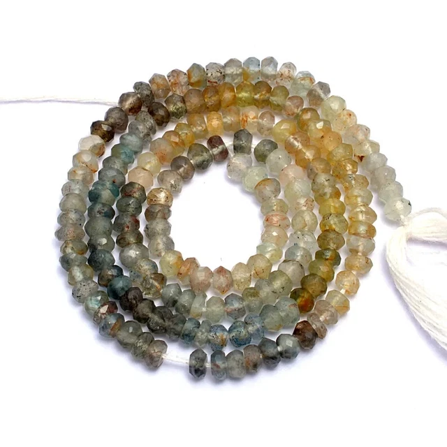 Naturel AAA Mousse Aigue-Marine Perles Facettes 4MM Gemme Rondelle 13 " Brin