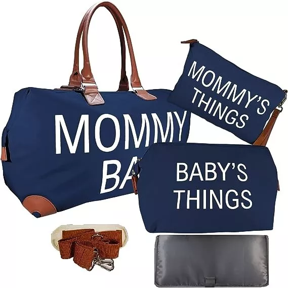 Mommy Bag Diaper Bag Set | XL Capacity Tote | 2 Supplemental Bags & changing pad