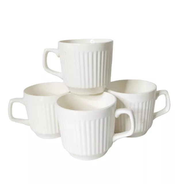 Set of 4 MCP Mount Clemens McCoy Pottery White Ribbed Coffee Cups Tea Mugs VTG