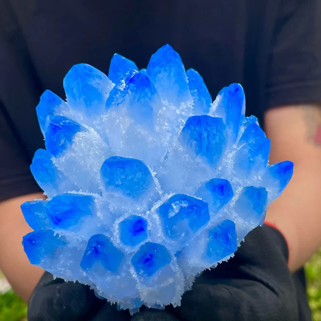 2.13LB New Find sky blue Phantom Quartz Crystal Cluster Mineral Specimen Healing 11