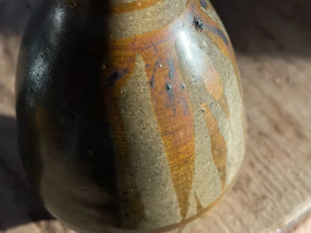 Vintage Mid Century Modern MCM Signed Dated Brown Glazed Studio Pottery Bud Vase 3