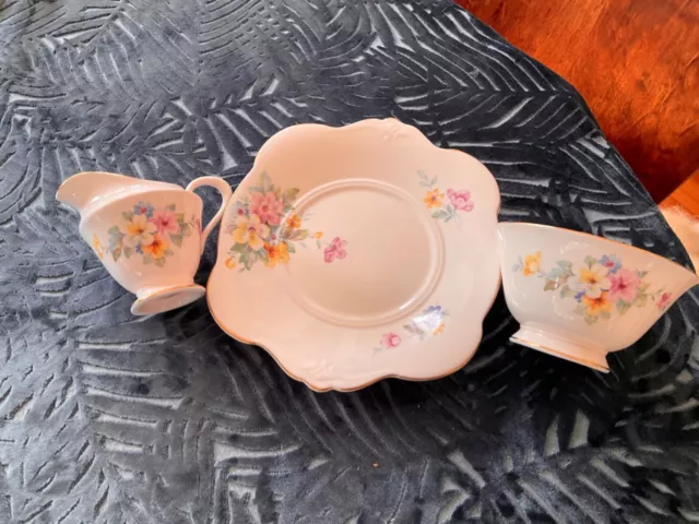 Vintage Royal Tuscan large sugar bowl and jug , cake plate , pretty pink, floral