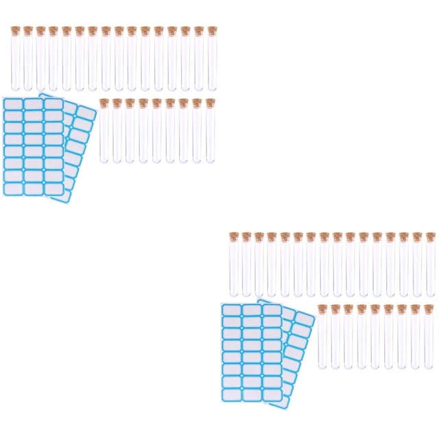 100 pcs 1.2x7.5cm Plastic Clear Test Tubes with Cork Stoppers and Brush for