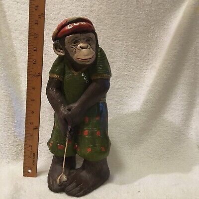 Vintage Golfing Monkey Chimpanzee Chalkware Statue Doorstop Lawn Figure Knickers