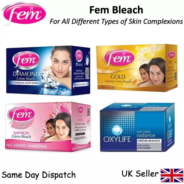 Dabur Fem Cream Creme Bleach Face Skin Whitening - Diamond Gold Saffron Oxylife