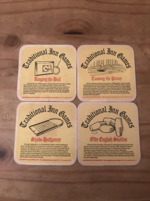 Set Of Four Gaymers Olde English Cyder Beermats Traditional Inn Games 1,2,6,8