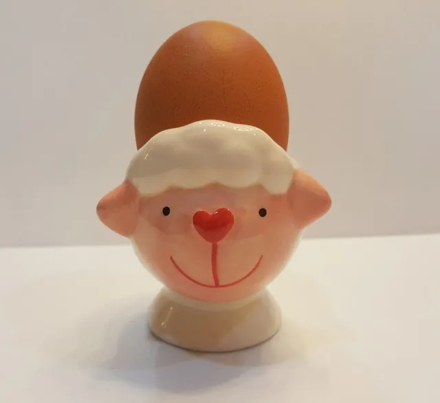 WHITE SHEEP Figurine Egg Cup Lovely Thai Vintage Ceramic Kitchen Collect Home