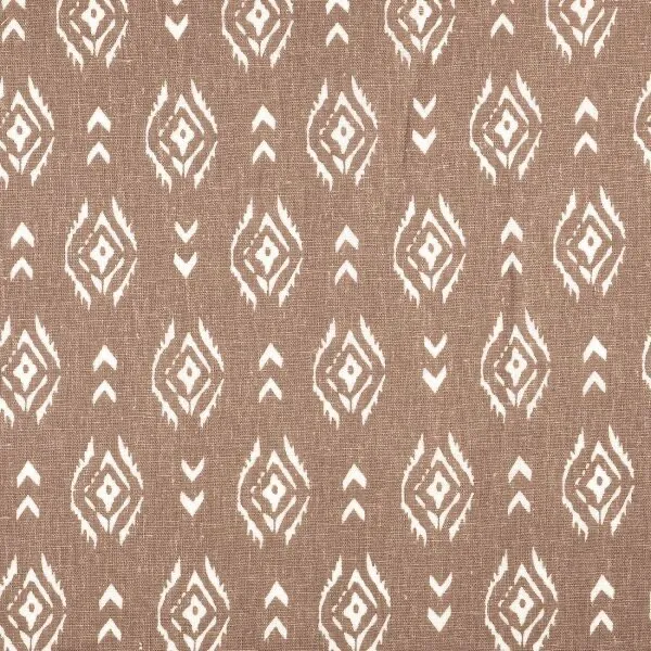 Tissu Toile Lin Viscose Taupe motif ethnique – Coupon 135X200 cm - sous blister