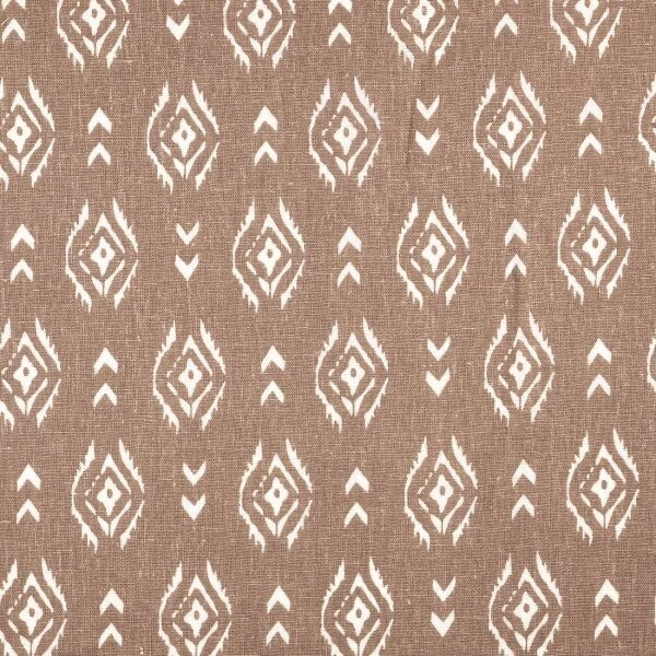 Tissu Toile Lin Viscose Taupe motif ethnique – Coupon 135X200 cm - sous blister