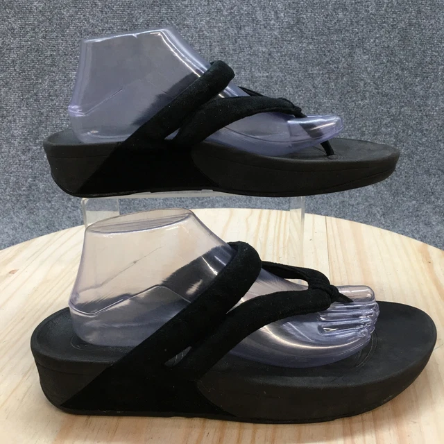 Fitflop Sandals Womens 11 Open Toe Flip Flop Wedge Straps Black Fabric Slip On