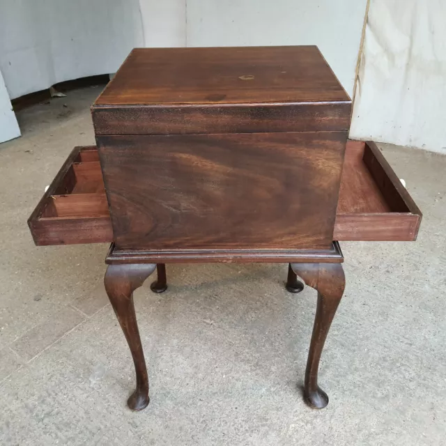 antique,edwardian,square,mahogany,sewing box,side,end,table,cabriole legs,drawer 3