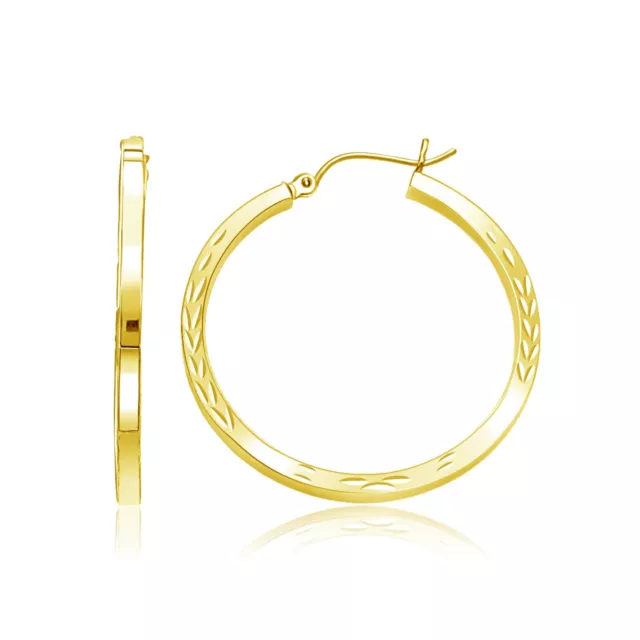 14k Yellow Gold Diamond Cut Hoop Earrings(2x35mm)