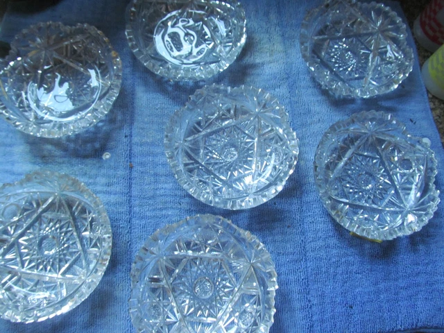 *ANTIQUE BRILLIANT PERIOD  Sauce Berry Bowl Hobstar Fan 5” Set Of 7 Ice Cream