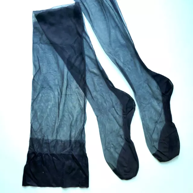 1950s Sheer VINTAGE Seamed Black STOCKINGS Cuban Reinforced Heel & Toe (B4-5)