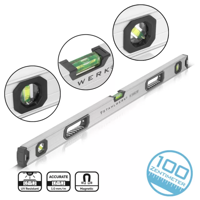 STAHLWERK Niveau à bulle 1000 mm Aluminium Niveau à bulle magnétique