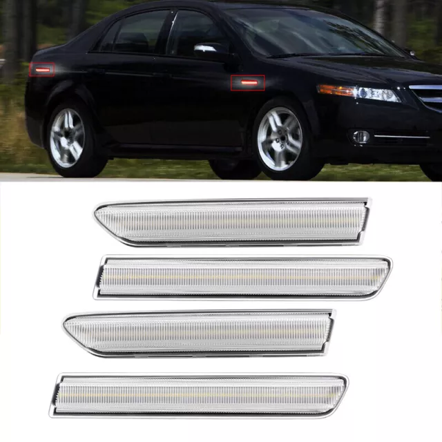 Clear Front & Rear LED Side Fender Marker Lamps Lights Fit For Acura TL 2004-08