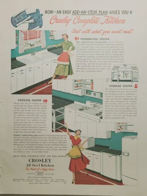 Crosley All Steel Kitchen Storage Preparation Cincinnati Vintage Print Ad 1950