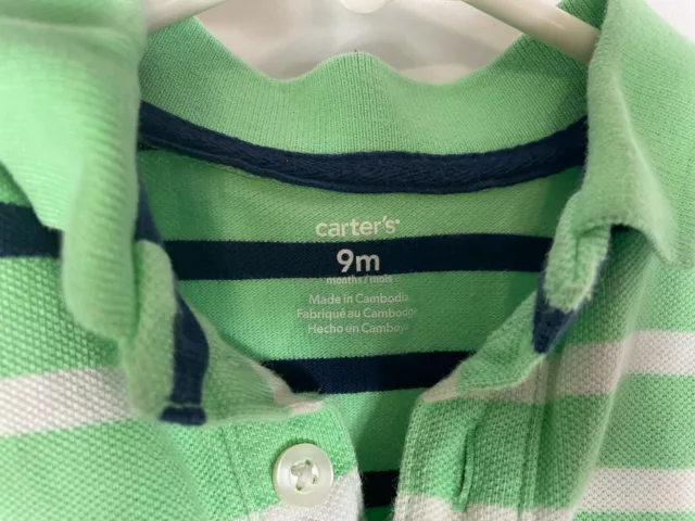 Baby Carters One-Piece shirt with buttons Green and Blue striped Size 9 m 2