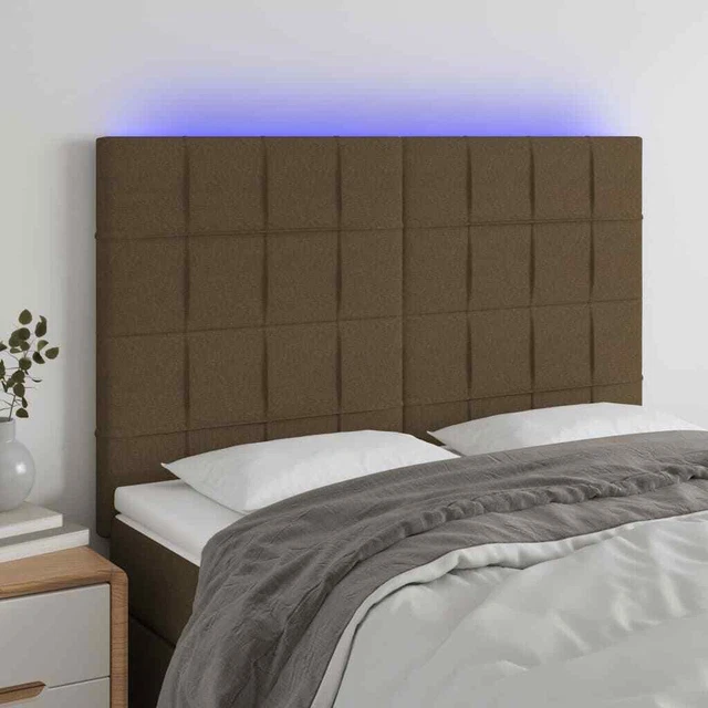 Testiera a LED Marrone Scuro 144x5x118/128 cm in Tessuto