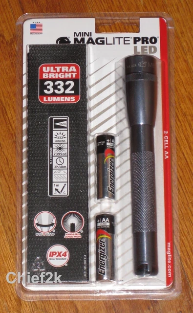 MAGLITE PRO 2 Cell AA LED Flashlight, Pewter Mag Lite Maglight 332 Lumens