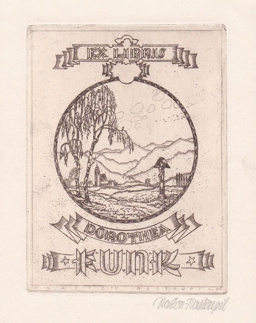 Exlibris Naston Nastoupil Funk / signiert signed Czech Radierung etching