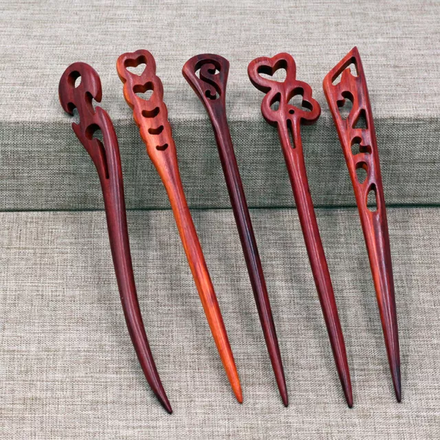 Retro Wooden Sandalwood Hair Stick Chopstick Pin Handmade Carved Hair Accessory