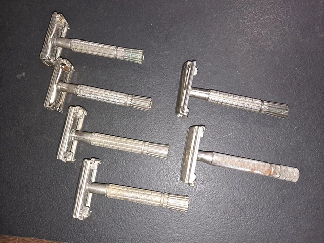 Lot of 5 Vintage Gillette Flare Tip Safety Razors Plus 1 Other As Shown!