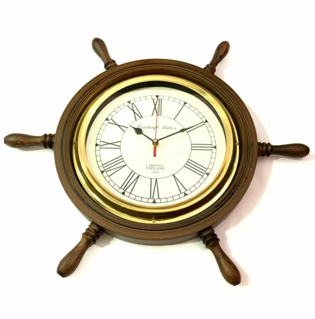 Reloj de pared decorativo de madera con rueda de barco, reloj colgante...