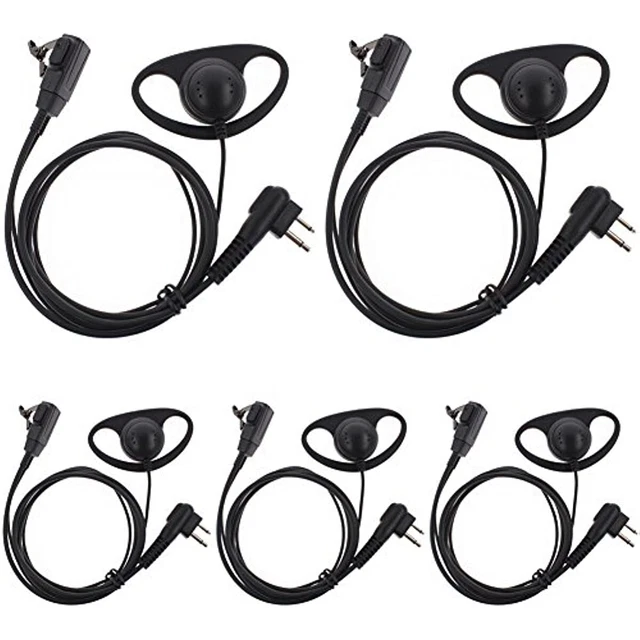 5Pack D Shape Earpiece Headset PTT for Motorola Two Way Radio Walkie Talkie 2pin