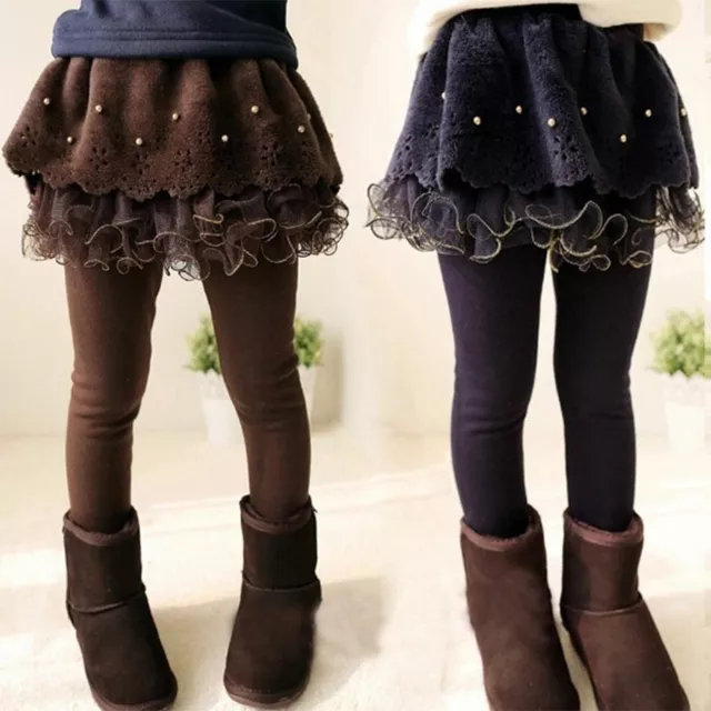 Girls Thick Lace Skirt Leggings For Kids Cotton Winter Warm Skinny Pants Trouser