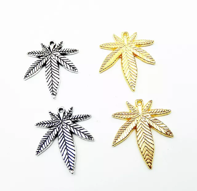 Wholesale 10/20/50/100/Pcs Gold/Silver Marijuana Leaf Pot Weed Charm Pendants 2