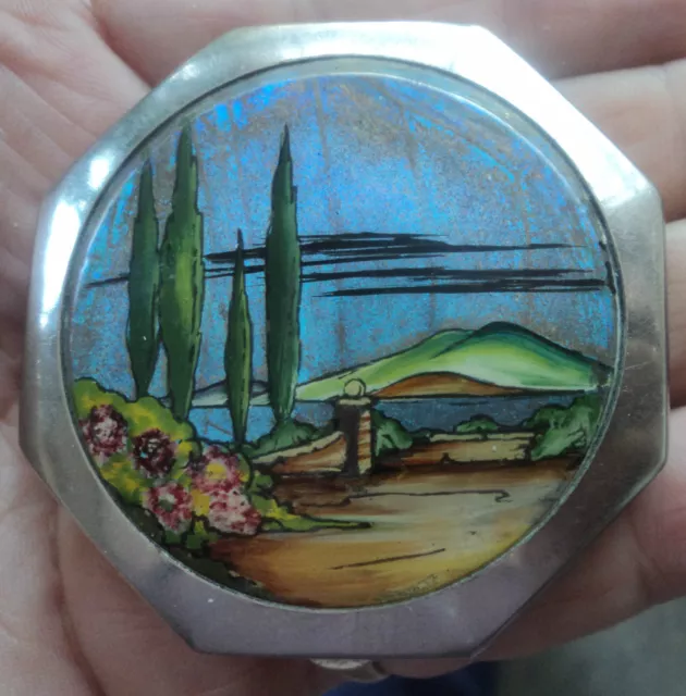 Attractive Vintage 1920s Scenic Butterfly Wing Compact - Thomas L. Mott