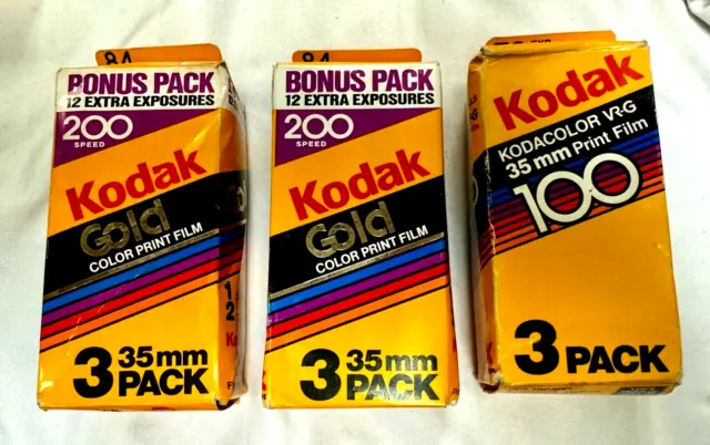 Kodak Gold & Kodacolor VR-G 35 mm paquetes de 3 - 3 x 3 piezas - caducó década de 1990