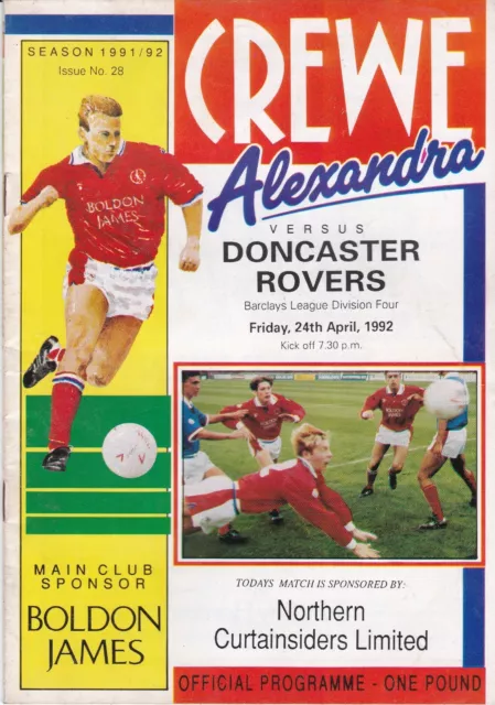 Crewe Alexandra v Doncaster Rovers programme, Division 4, April 1992