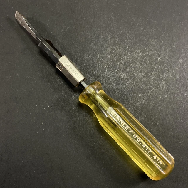 VINTAGE STANLEY NO.417 to 4IN SPEE-D-GRIP USA FLAT SLOTTED SCREWDRIVER HAND TOOL