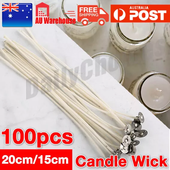 100x Candle Wicks Pre Waxed Tabs Low Smoke Sustainers Cotton Tabs Core Holder