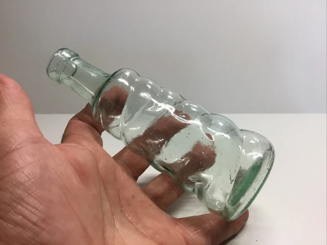 Fancy Antique Aqua Sauce / Condiment Bottle.